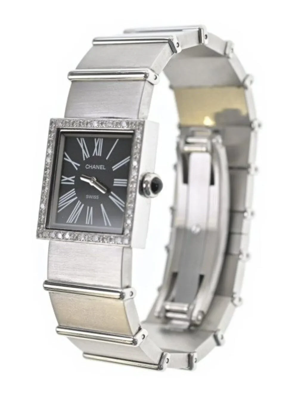 Chanel H Mademoiselle Stainless Steel Diamond Quartz Watch Silver